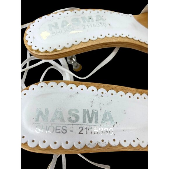 White Nasma Womens Rhinestone Studded Heeled Sandals Size 9.5 - Picture 3 of 13